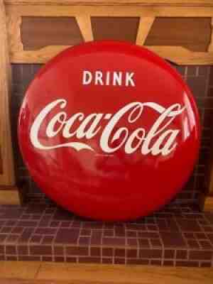 Vintage Original 1950s Porcelain 36" Coca Cola Red Disc Button Advertising Sign