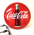 1950's Vintage Coca-Cola Soda Advertising Porcelain Round Button 24" Mount Rack
