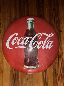 COCA-COLA 36” Coke BUTTON SIGN C1950 ORIGINAL METAL Advertising Merch