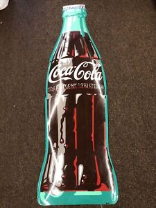 1960 Embossed Bottle COCA-COLA Metal Sign Enamel 6ft 72'" AM60+ Die Cut Original