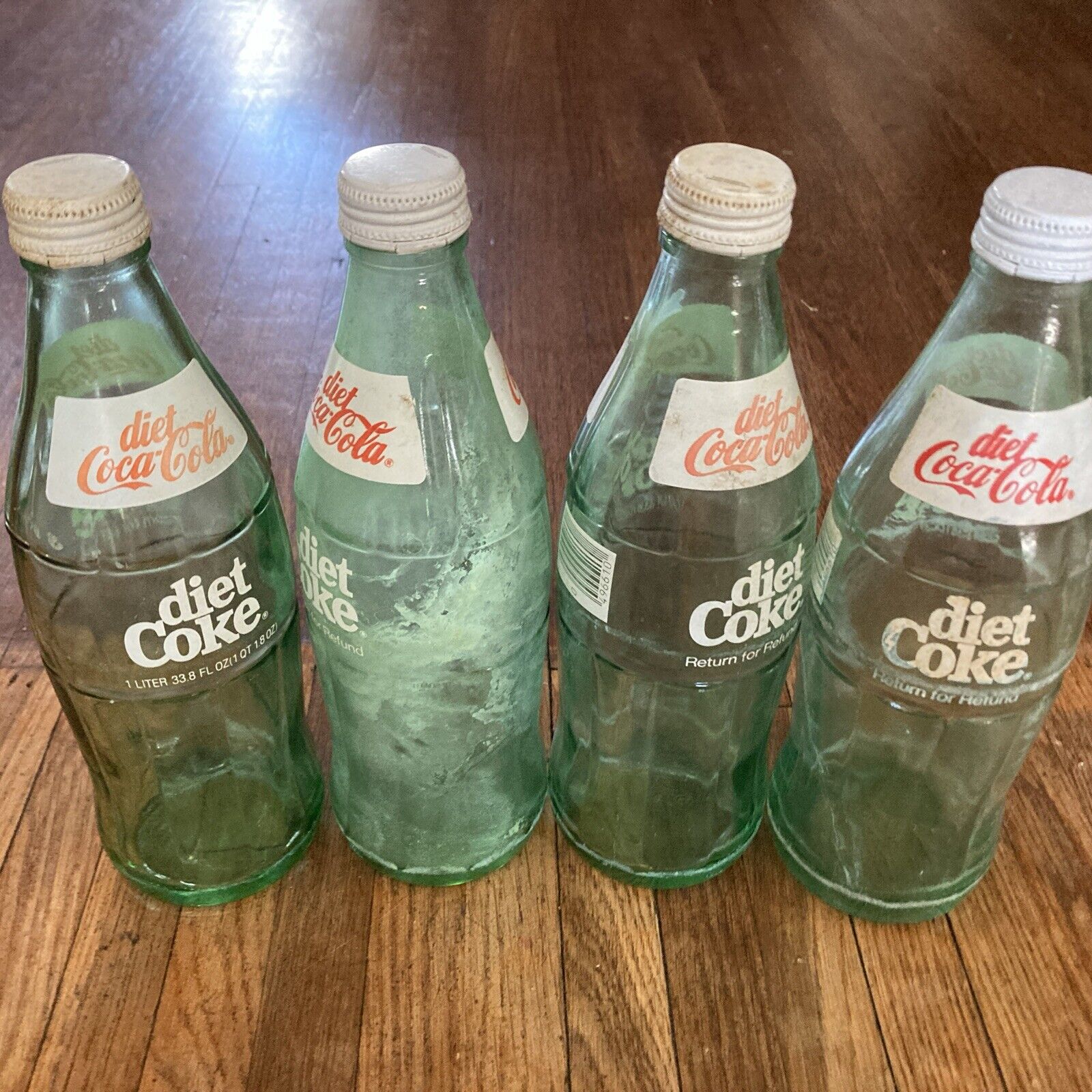 VTG DIET COKE COCA COLA 1 Liter Return For Refund Bottles Lot Of 4