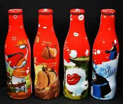 *X HTF! Full Happiness Factory Aluminum Coca Cola 4 Bottle Set Alu Coke Benelux