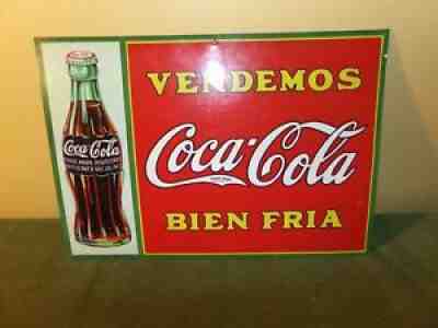 1933 Vendemos Coca Cola Bien Fria Metal Sign Spanish Version Vintage RARE Piece