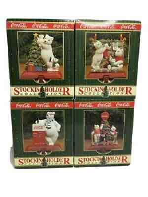 Lot of 4 Coca Cola Polar Bear Stocking Holder Christmas 1997 EUC