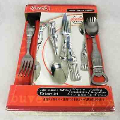 Coca Cola Gibson 17 pc Silverware Flatware Set Service for 4 with Bottle Opener