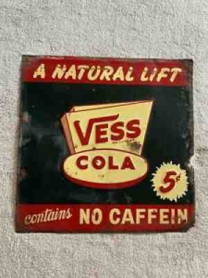 Original Vess Coca Cola Soda Pop Bottle Cap Metal Sign 5 Cent Embossed Adv