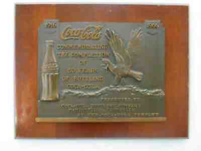 Coca-Cola Bottling McMinnville TN 50 Year Brass on Wood Plaque 1916-1966