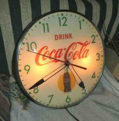Rare Original 1950's Coca Cola Bubble Glass advertising Clock Sign !! " Nice "