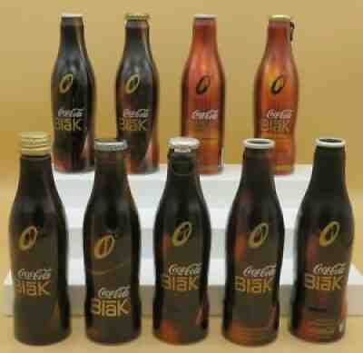 9 different Coca-Cola BLAK alu bottles, different countries, different caps