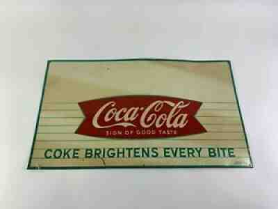 Vintage Original 1958 Coca Cola Fishtail Sign Coke 28x16 Very Nice MUST SEE