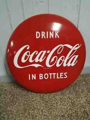 Coca Cola 24 INCH Round Drink in Bottles Button Sign 1950's Coke Round