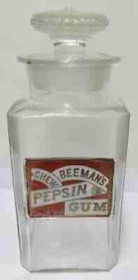 RARE Beeman's Pepsin Gum Glass Candy Store Counter Jar Coca Cola