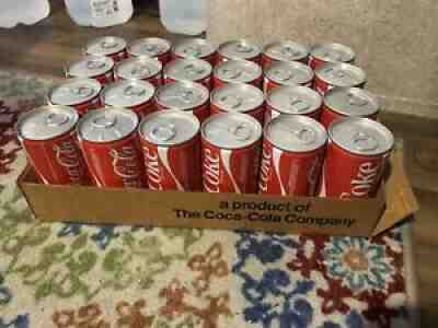 1970â??s Flat Of 24 Coke Coca Cola Vtg Steel Pop Cans 12 oz - Empty Unopened W Box