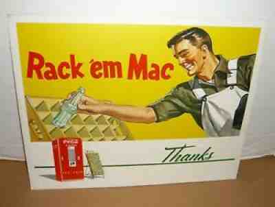 RARE VINTAGE 1960'S COCA-COLA "RACK 'EM MAC THANKS" CARDBOARD SIGN FOR A LIGHTUP