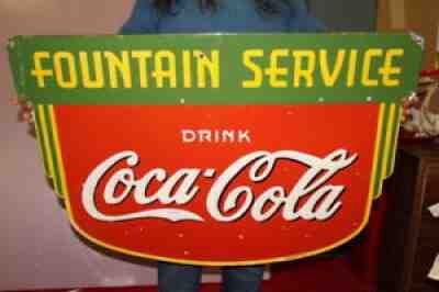 Large Coca Cola Fountain Service Soda Pop Gas Oil 2Side 36" Porcelain Metal Sign
