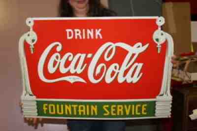 Large Drink Coca Cola Fountain Service Soda Pop Gas Oil 30" Porcelain Metal Sign