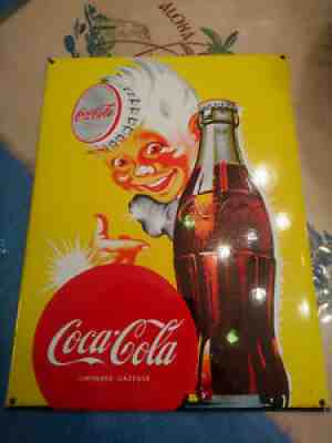 RARE VINTAGE COCA COLA Sign PORCELAIN SIGNED ATAR GENEVE SUISSE