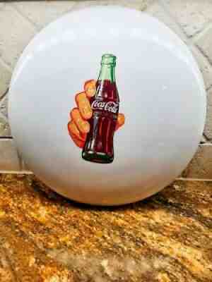 Vintage Coca-Cola Porcelain Sign White Round 16" Button * Original 1950s Beauty*