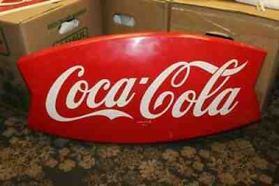 1950-60s Coca-Cola Tin Metal Fishtail Sign AM 75
