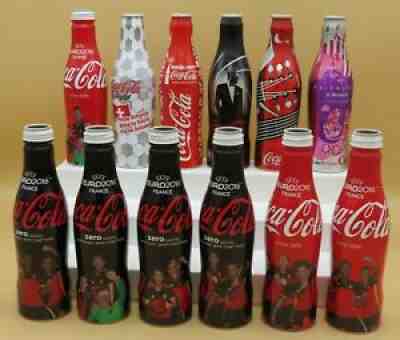 12 Coca-Cola aluminium bottles 250 ml empty, 007, EURO 2016, Faithless, iTunes