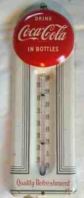 RARE 1950s COCA-COLA "Button" THERMOMETER NICE ONE!