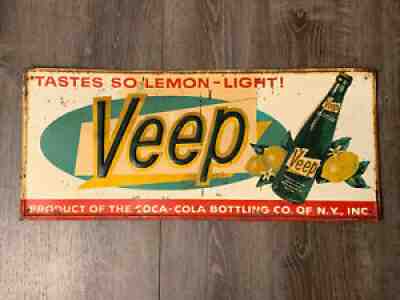 VEEP COLA FROM COCA COLA, NICE EMBOSSED METAL SIGN STOUT SIGN CO 27 3/4 X 12