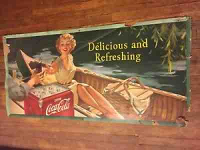 Original 1953 Coca Cola / Coke Cardboard Sign 27-1/2" x 56-1/2"