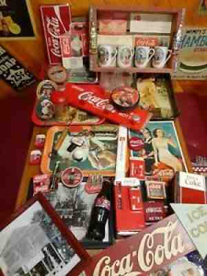 HUGE LOT OF VINTAGE COCA COLA MEMORABILIA SIGNS COLLECTABLES LOT RARE BULK COKE