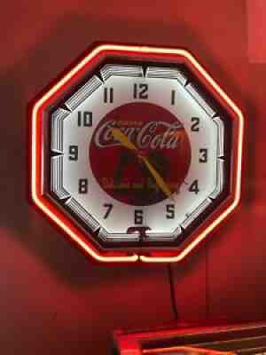 COCA COLA OCTAGON NEON CLOCK - Super Nice Reproduction!