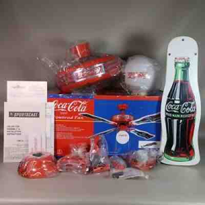 Vintage BRAND NEW Coca Cola Coke RARE Downrod Ceiling Fan 44" 3Speed Glass Globe