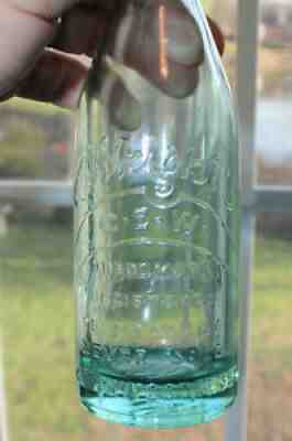 RARE STRAIGHT SIDED AQUA COCA COLA BOTTLE " GREENWOOD, MISS. " NICE "