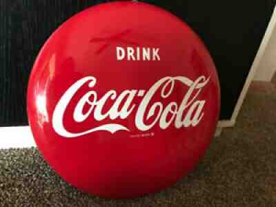 1950s Coca Cola Button Disk Metal Sign 12" DRINK Coca Cola AM 53Â 