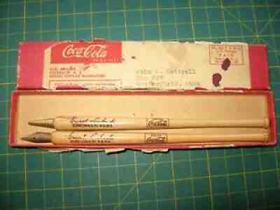 VTG COCA COLA BASEBALL BAT PENCIL FOUNTAIN PEN SET IN BOX ERNEST LOMBARDI REDS