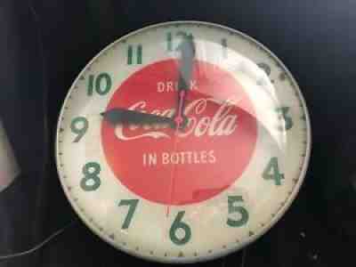 Vintage COCA-COLA Light Clock Convex Glass DRINK IN BOTTLES afc
