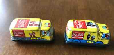 RARE 2 Vintage Tiny Mini Coca Cola Delivery Truck Metal 2" Old Toy Coke Soda