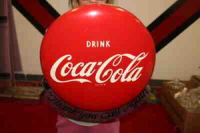 Vintage 1956 Coca Cola Soda Pop Gas Station 19" Metal Button Sign