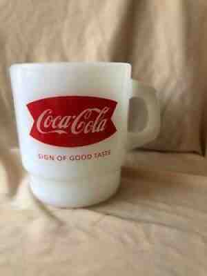 Old Coca-Cola Fishtail Logo Stacking Style Fire King Advertising Mug