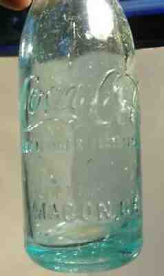 ANTIQUE STRAIGHT SIDED ICE BLUE COCA COLA BOTTLE MACON GEORGIA