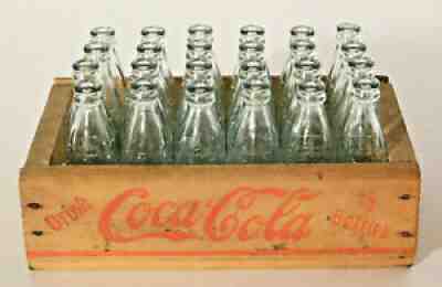 Rare Vtg. 24 Miniature Coca Cola Coke Bottles in Woodstock Natural Wood Crate