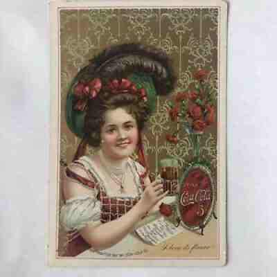 1902 Coca-Cola Menu Girl with Feathered Hat Gold / Red Antique Original