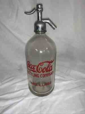 Clear Seltzer Bottle Etched Coca-Cola Bottling Company Cairo Illinois 12â? Tall