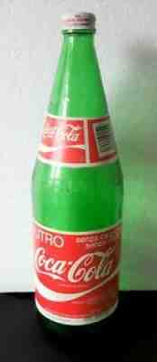 Coca Cola Bottle ITALY PAPER LABEL TEST BOTTLE 1 LITRE EMPTY GREEN BOTTLE