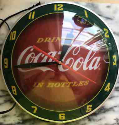 2003 Coca Cola DOUBLE Bubble Glass advertising Clock Sign Lights Up - Works