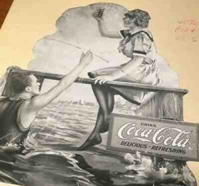 Coca Cola 1918 Beach Scene Cut-Out Display Archives Print Photo Munsey Book