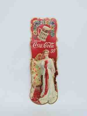 Early Drink Coca-Cola 5 Cents Adv. Bookmark Embossed Hilda w/Mug As Is Original