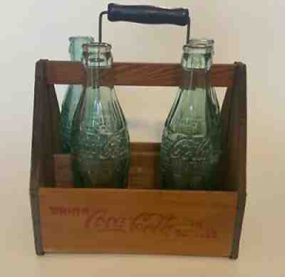 Vintage Wooden Coca-Cola Bottle Carrier 1930-40â??s with 4 Vintage Bottles