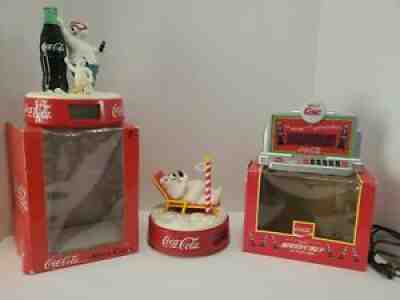 3 Vintage 1997 Coca Cola Polar Bear Coke Bottle Alarm Clock