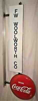 88x30 Coca Cola Double Sided Porcelain Privilege Panels w/Button Signs & Bracket