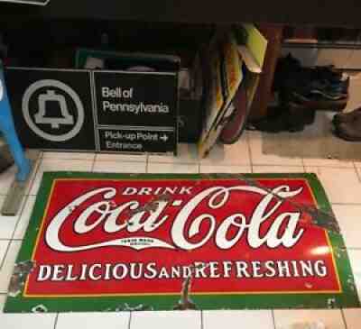 1930s Porcelain Drink Coca Cola Original Advertising Soda Sign Tenn Enamel Nashv