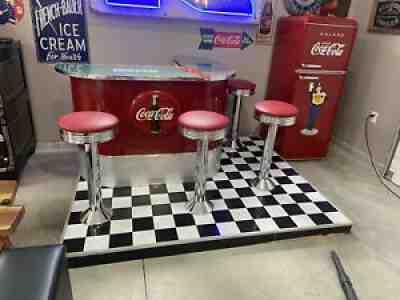 Vintage Coca-Cola bar, stools man cave on platform